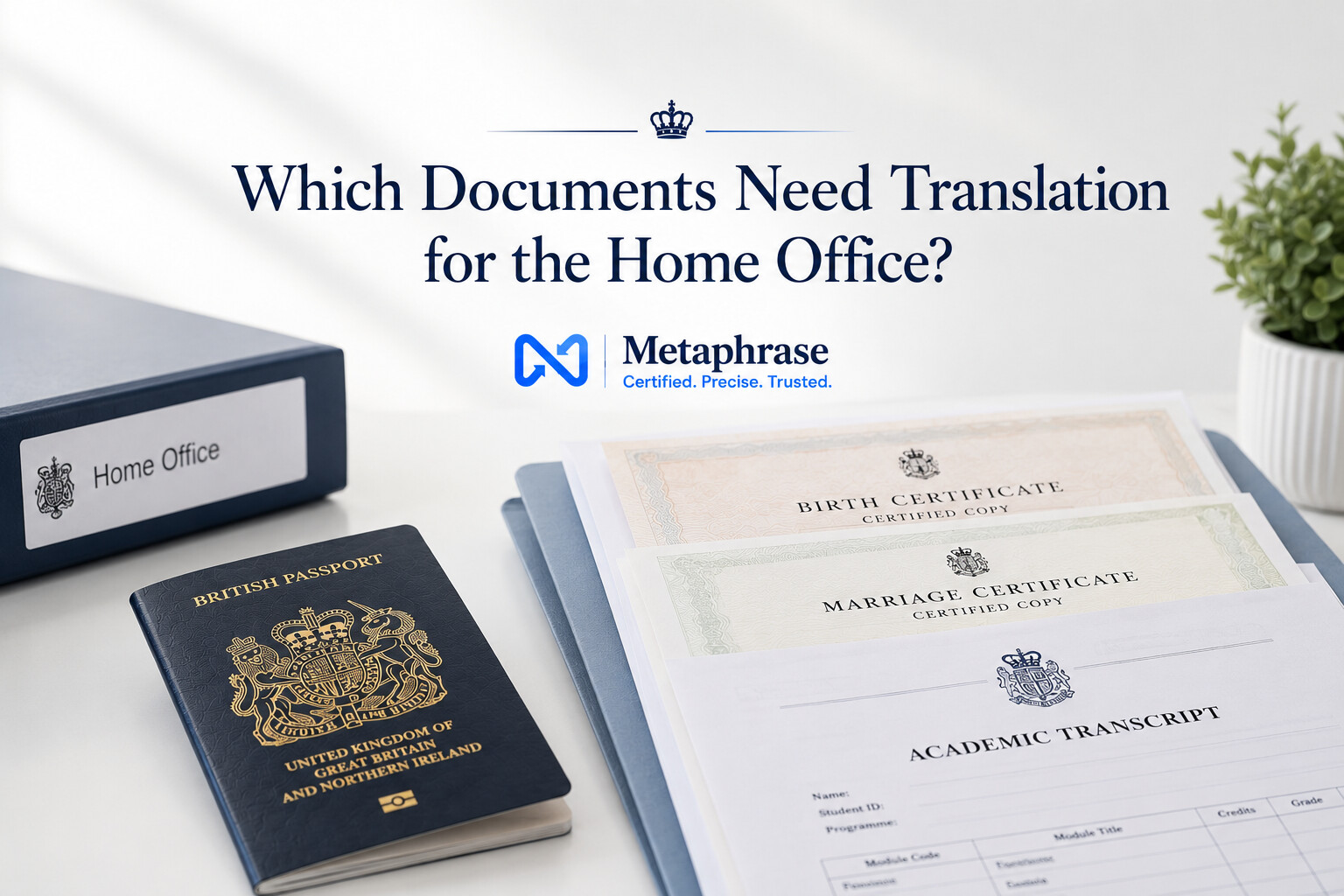 Official documents and passport for Home Office application